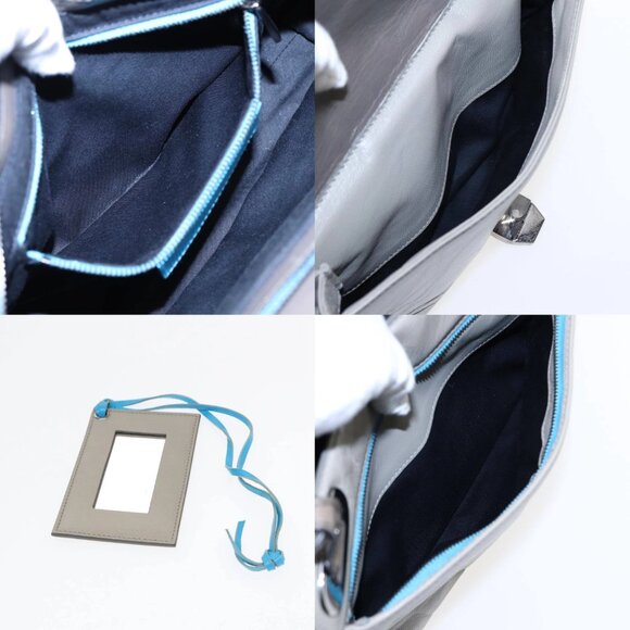 BALENCIAGA Turn Lock Chain Shoulder Bag Leather Beige Gray Silver Auth am6814V - Picture 13 of 15